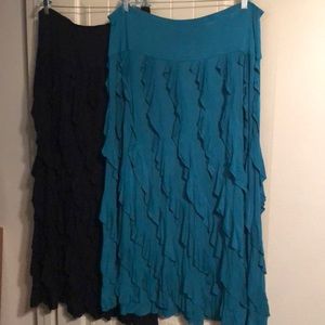 2 Soft Surroundings knit maxi skirts with ruffles